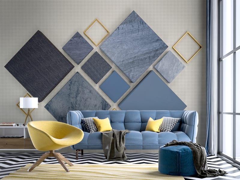Fototapeta Blaue Quadrate we wnętrzu salonu