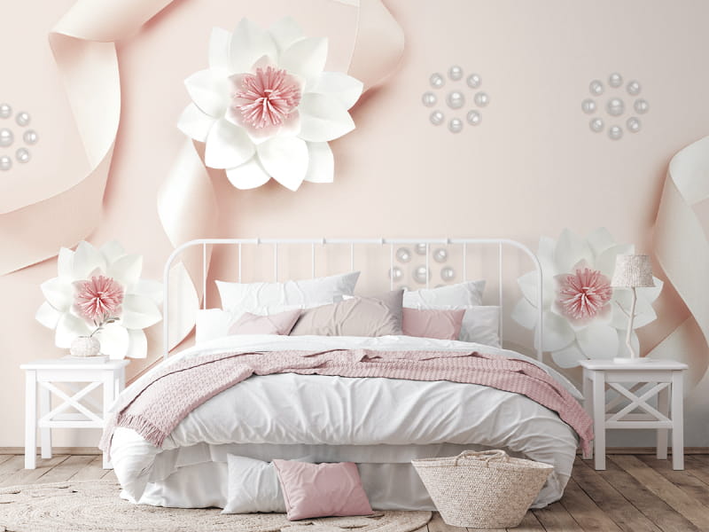 Fototapeta Blumen in rosa Bändern we wnętrzu sypialni