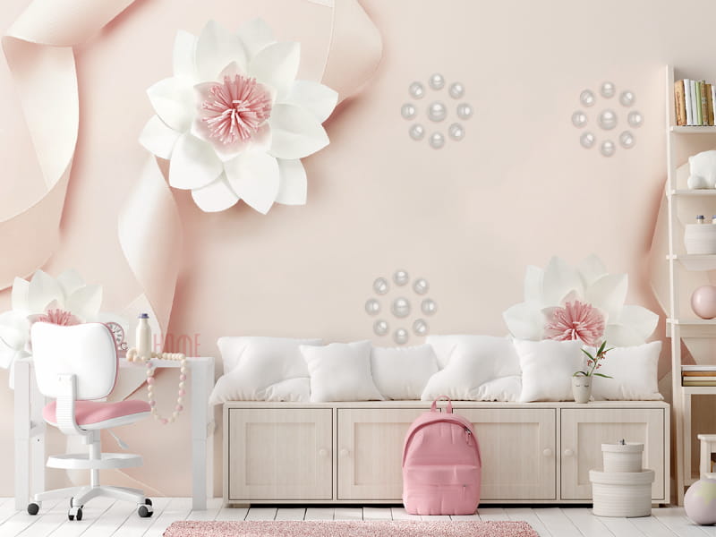 Fototapeta Blumen in rosa Bändern we wnętrzu pokoju nastolatka