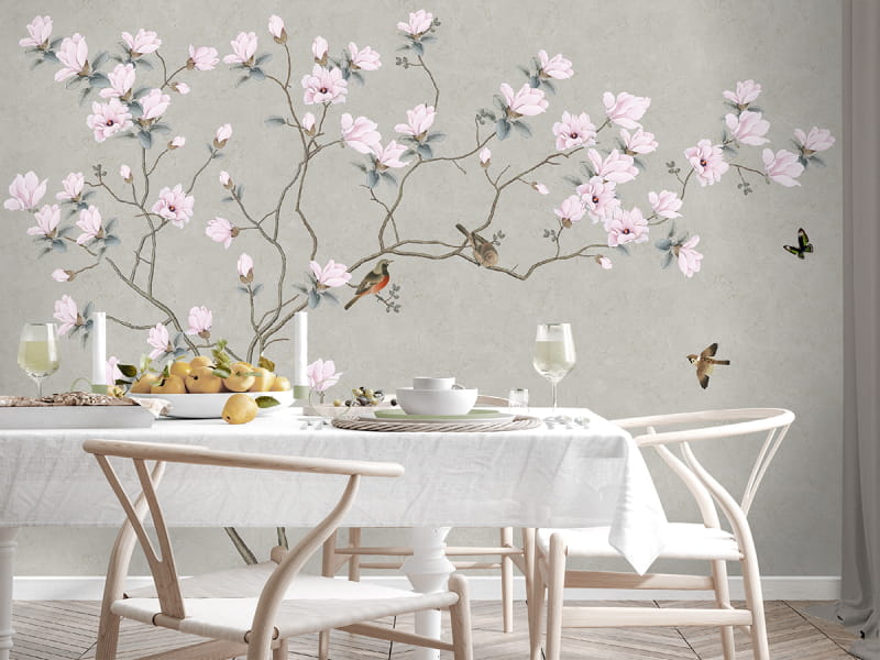 Fototapeta Blumen und Vögel we wnętrzu kuchni