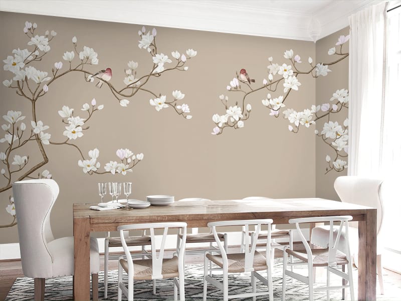 Fototapeta Blumen und Schmetterlinge we wnętrzu kuchni