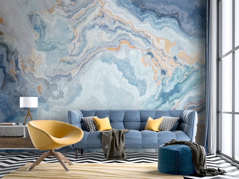 Fototapeta Goldblauer Marmor we wnętrzu salonu