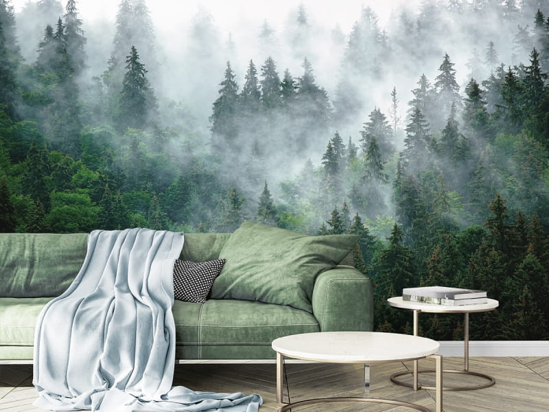 Fototapeta Weihnachtsbäume im Nebel we wnętrzu salonu