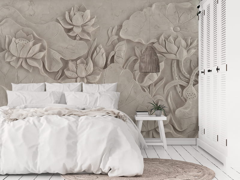 Fototapeta Florales Flachrelief we wnętrzu sypialni