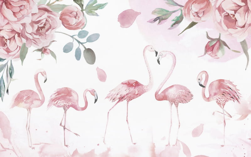 Fototapeta Rosa Flamingos in Blumen