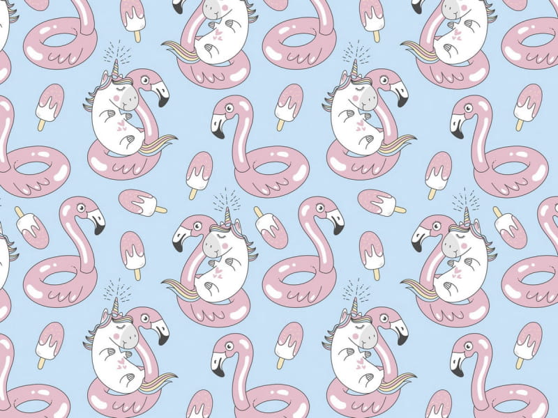 Fototapeta Einhörner und Flamingos