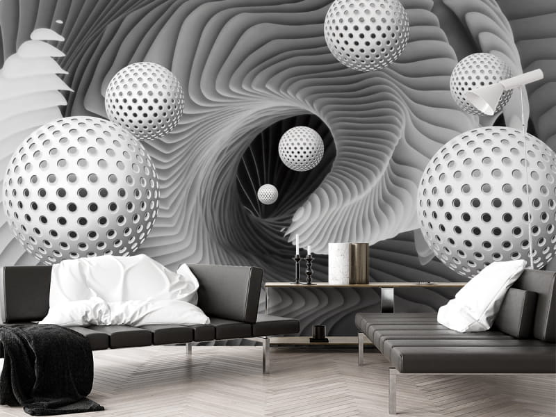 Fototapeta Fliegende Kugeln in einem 3D-Tunnel we wnętrzu salonu