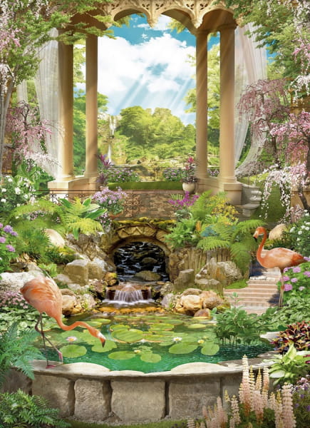 Fototapeta Flamingo in einem sonnigen Garten