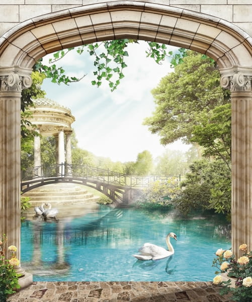 Fototapeta Sonniger Teich mit Schwänen