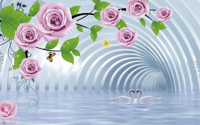 Fototapeta Rosen in einem Tunnel 3D