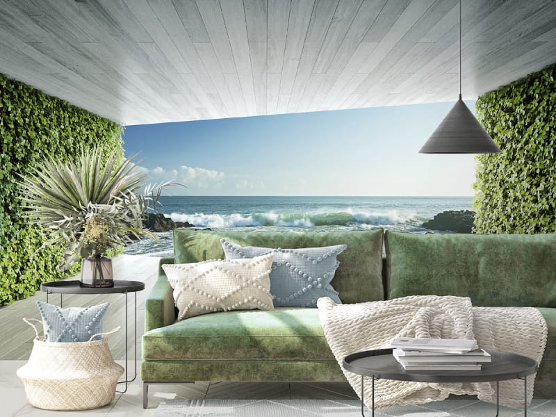 Fototapeta Grüner Tunnel am Meer we wnętrzu salonu