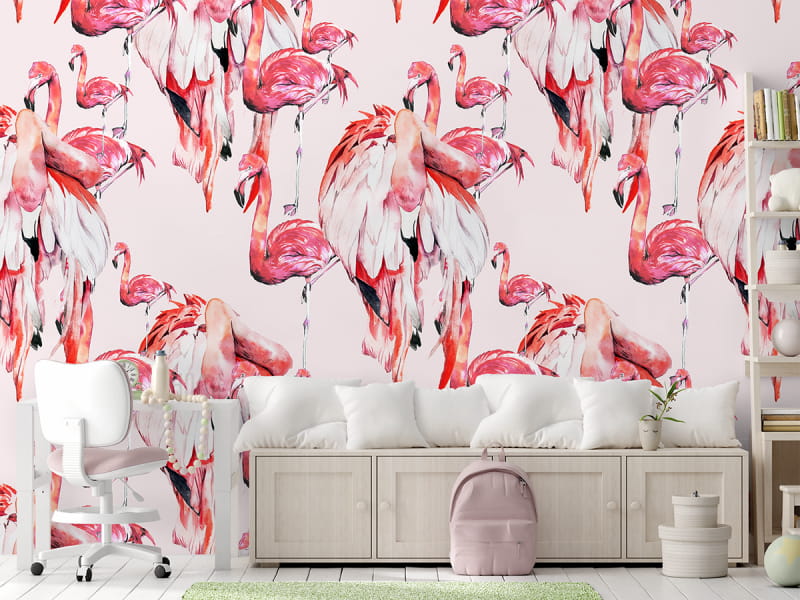 Fototapeta Parade der rosa Flamingos we wnętrzu pokoju nastolatka