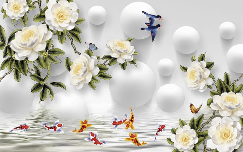 Fototapeta Glänzende Rosen und Fische