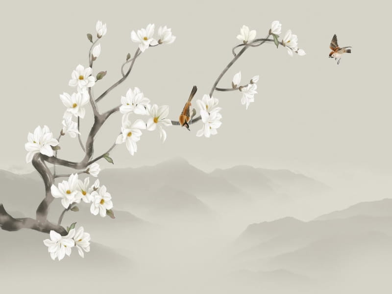 Fototapeta Blühende Magnolie in den Bergen