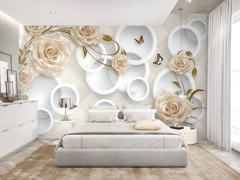 Fototapeta Pastellfarbene Rosen und Ringe we wnętrzu sypialni