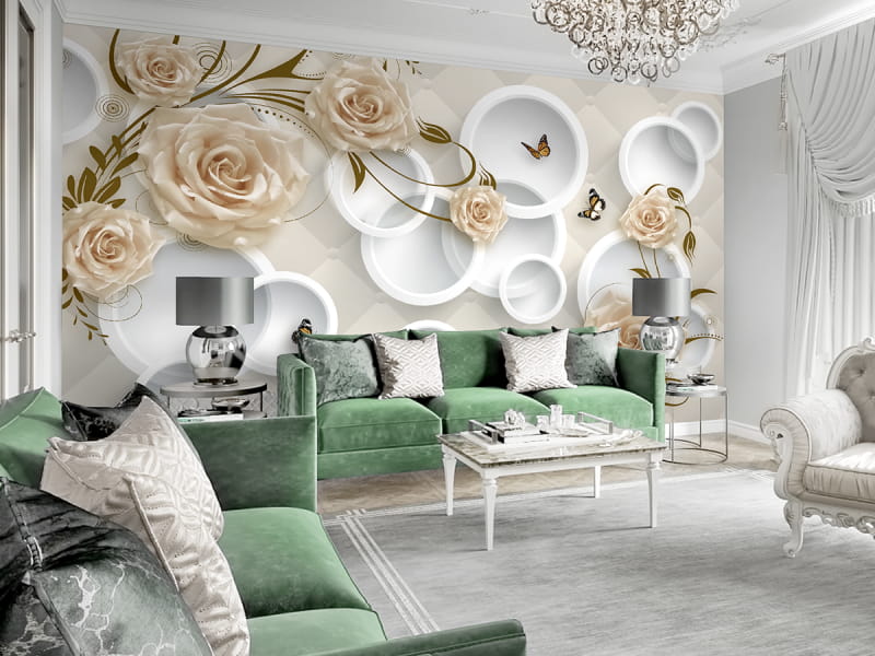 Fototapeta Pastellfarbene Rosen und Ringe we wnętrzu salonu