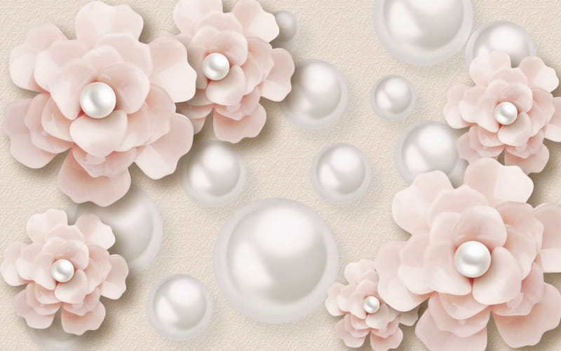 Fototapeta Rosa Blumen mit Perlen 3D