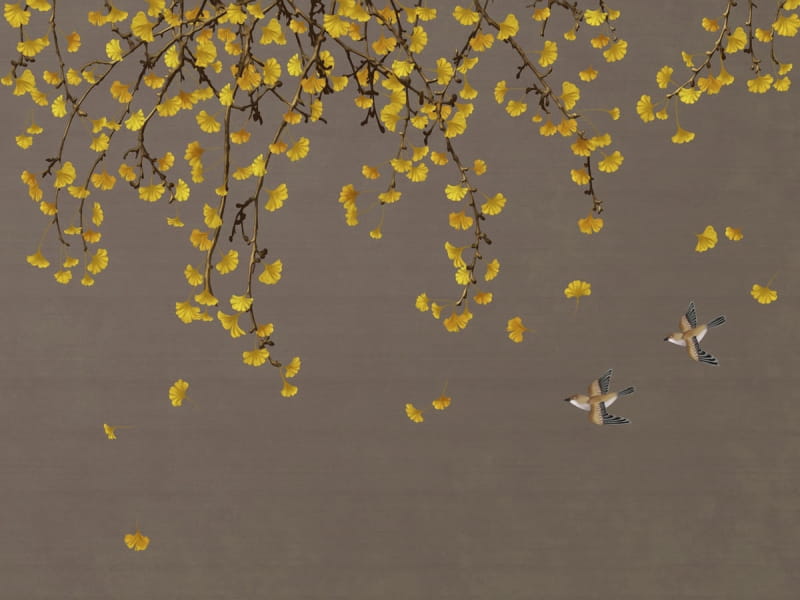 Fototapeta Goldenes Laub und Vögel