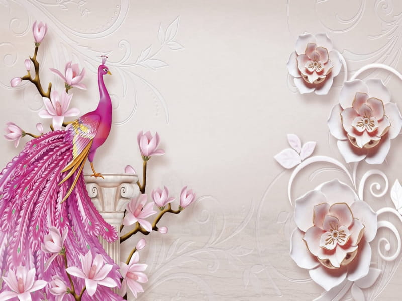 Fototapeta Luxuriöser Pfau mit Blumen