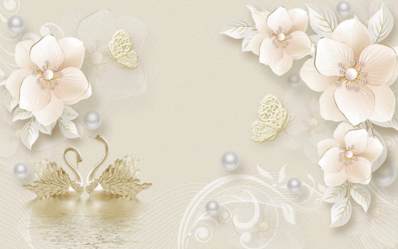 Fototapeta Zarte Blumen mit Schwänen