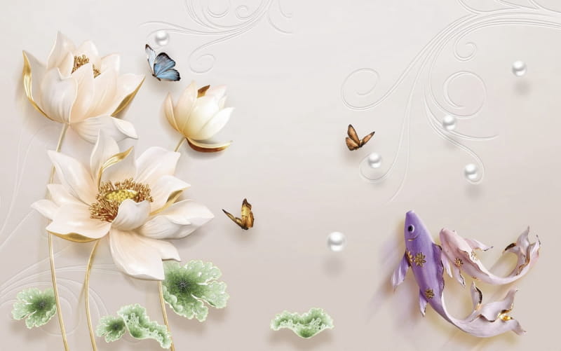 Fototapeta Lotus mit Fisch 3D