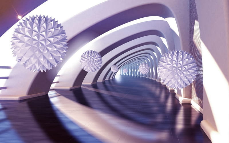 Fototapeta Lila Korridor und 3D-Kugeln