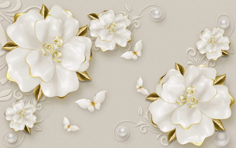 Fototapeta Einzigartige Blumen und Schmetterlinge