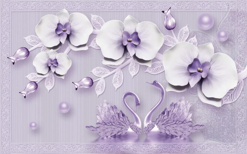 Fototapeta Lila Orchideen und Schwäne