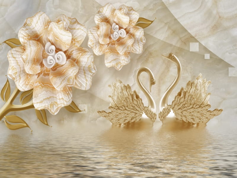 Fototapeta Erstaunliche Blumen und Schwäne