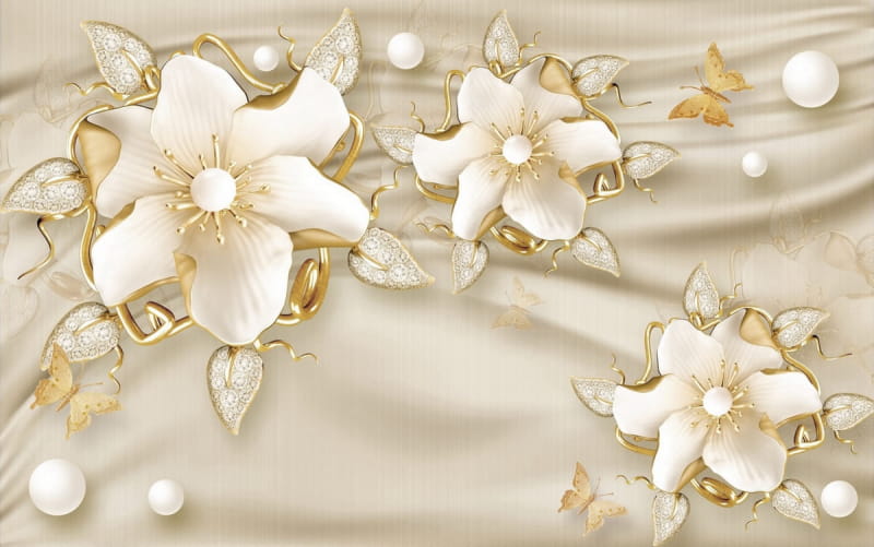 Fototapeta Goldene Blumen auf 3D-Stoff