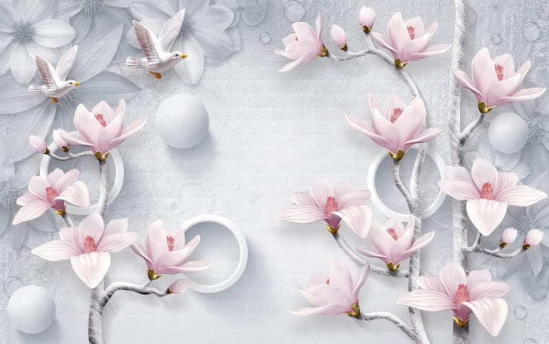 Fototapeta Magnolien und Tauben 3D