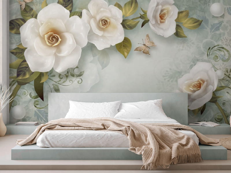 Fototapeta Zarte Gartenrosen 3D we wnętrzu sypialni