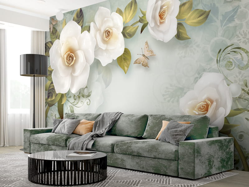 Fototapeta Zarte Gartenrosen 3D we wnętrzu salonu