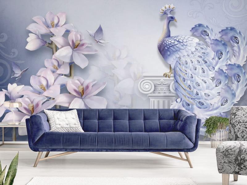 Fototapeta Pfau und Magnolien 3D we wnętrzu salonu