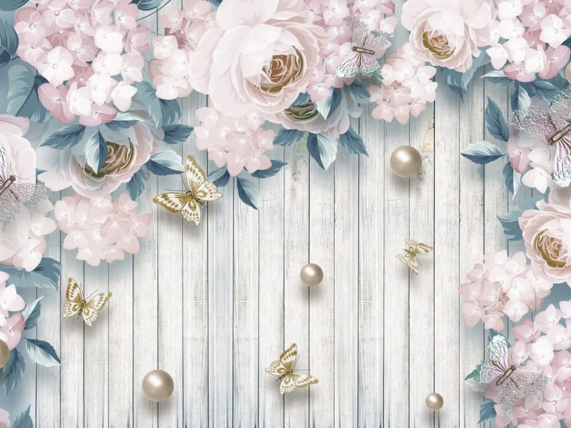 Fototapeta Märchenhafte Rosen und Schmetterlinge