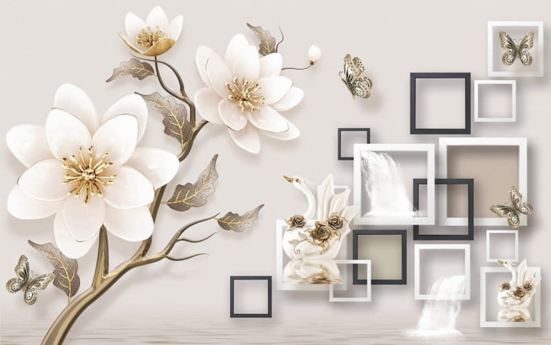 Fototapeta Blumen und Quadrate 3D