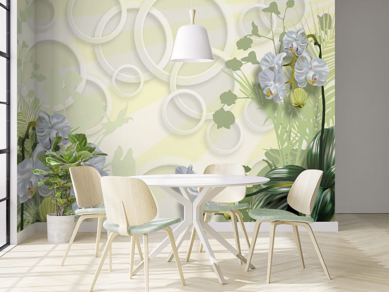 Fototapeta Weiße Orchideen und Ringe we wnętrzu kuchni