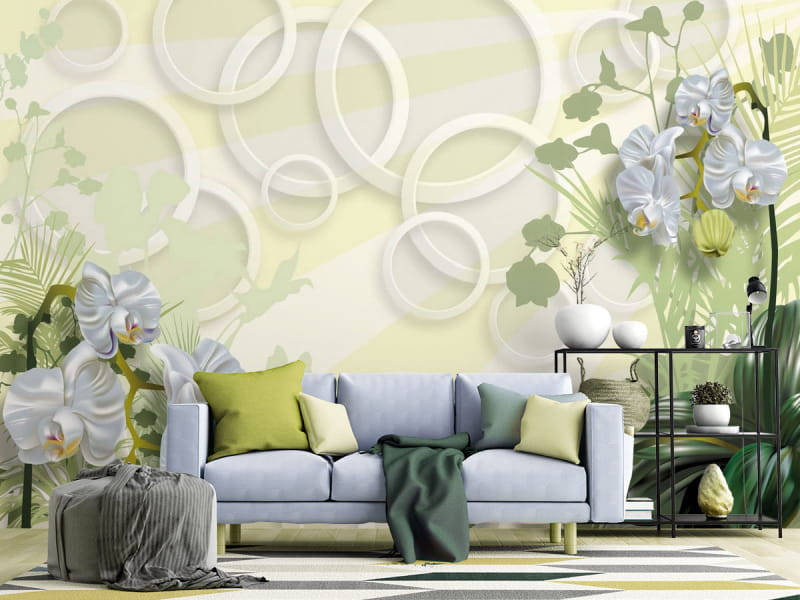 Fototapeta Weiße Orchideen und Ringe we wnętrzu salonu