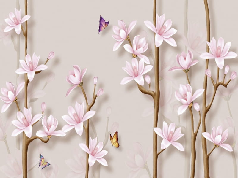 Fototapeta Magnolien und Schmetterlinge