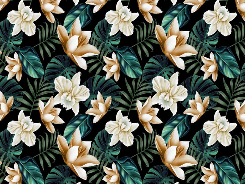 Fototapeta Goldene tropische Blumen