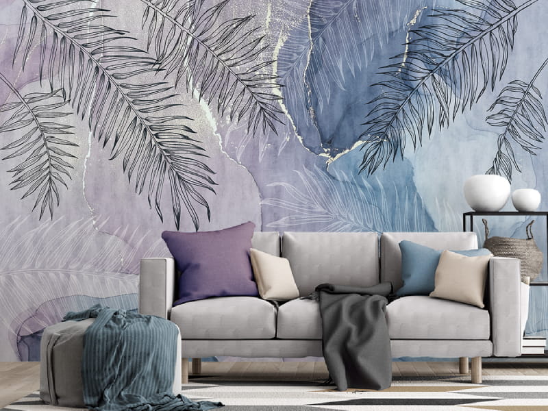 Fototapeta Laub über Aquarelloberfläche we wnętrzu salonu