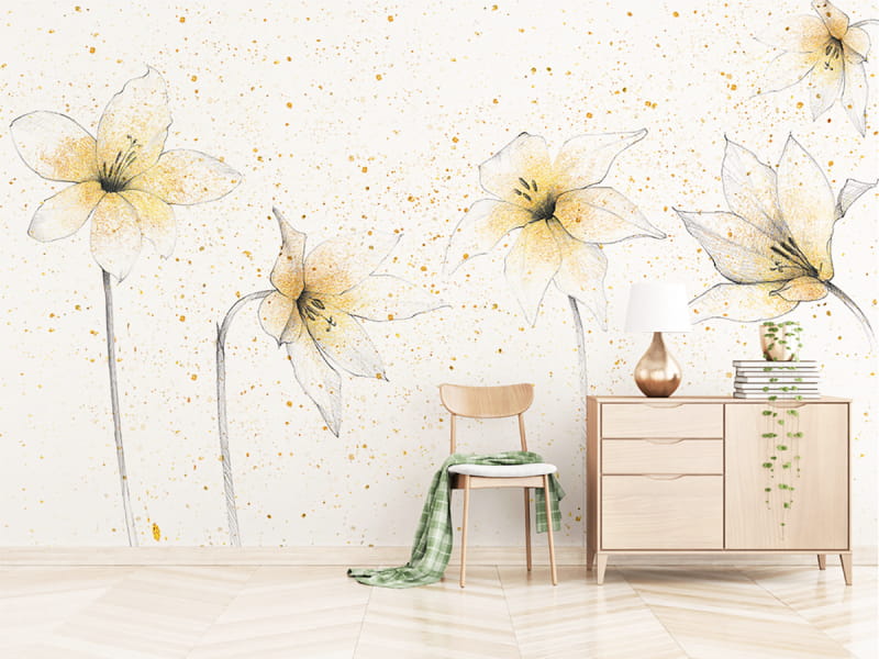 Fototapeta Goldene Dusche im Garten we wnętrzu salonu