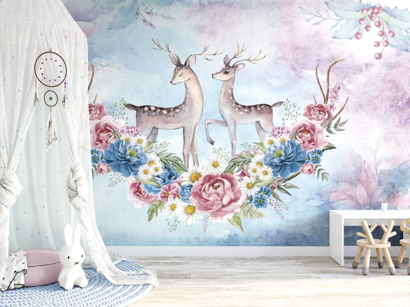 Fototapeta Hirsch- und Blumenkranz we wnętrzu pokoju dziecka