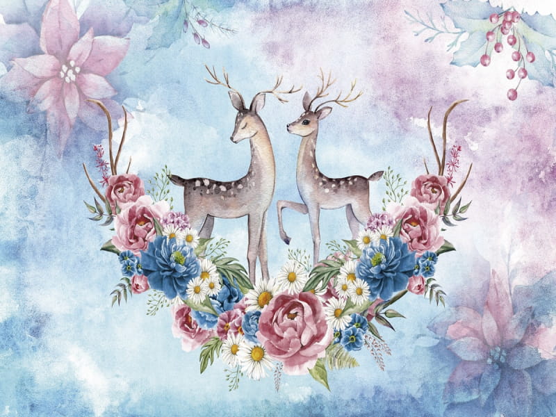 Fototapeta Hirsch- und Blumenkranz