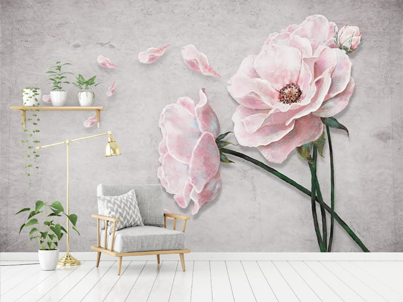 Fototapeta Zarte Teerose 3D we wnętrzu salonu