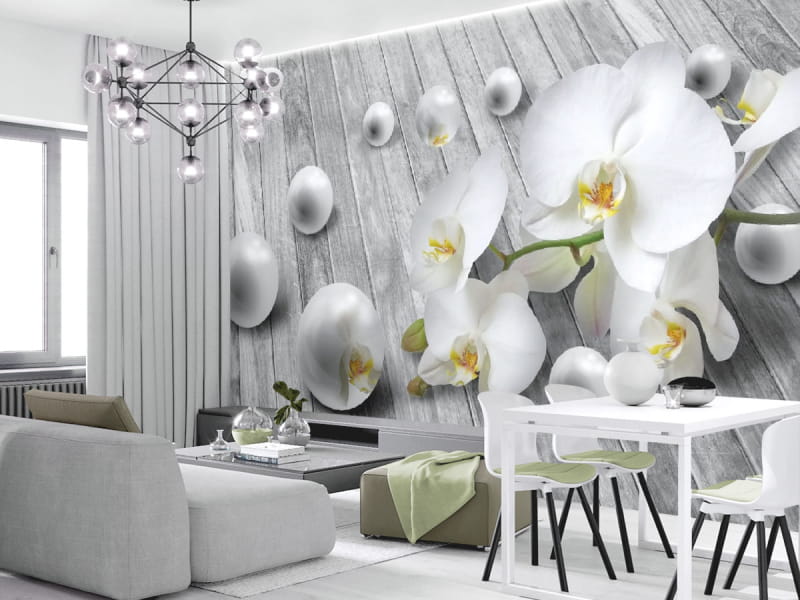 Fototapeta Orchidee und Perlen 3D we wnętrzu salonu