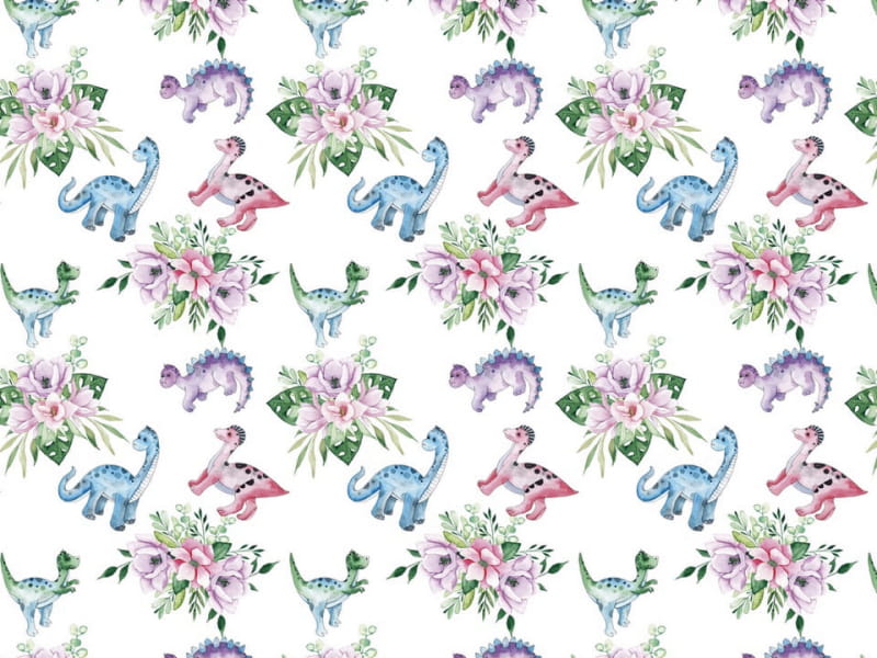 Fototapeta Niedliche Dinosaurier in Blumen
