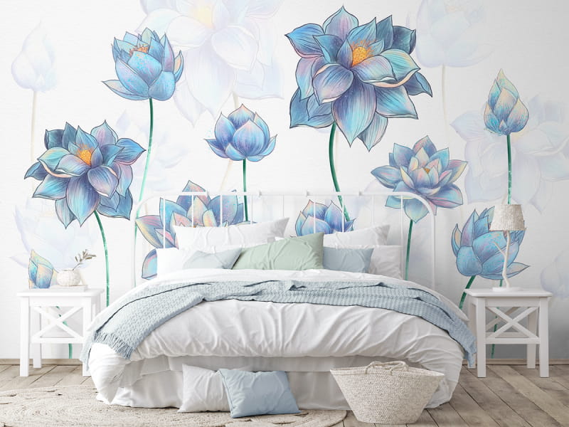 Fototapeta Blau blühender Lotus we wnętrzu sypialni