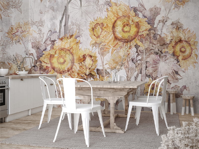 Fototapeta Sonnige Sonnenblumen we wnętrzu kuchni