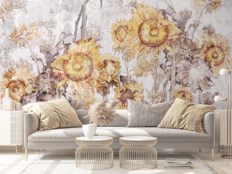 Fototapeta Sonnige Sonnenblumen we wnętrzu salonu